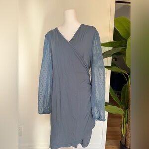 Women’s Dusty Blue Long Sleeve Wrap Dress